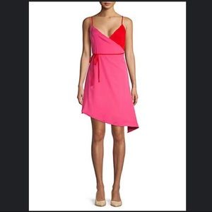 RENVY pink/red color block wrap dress